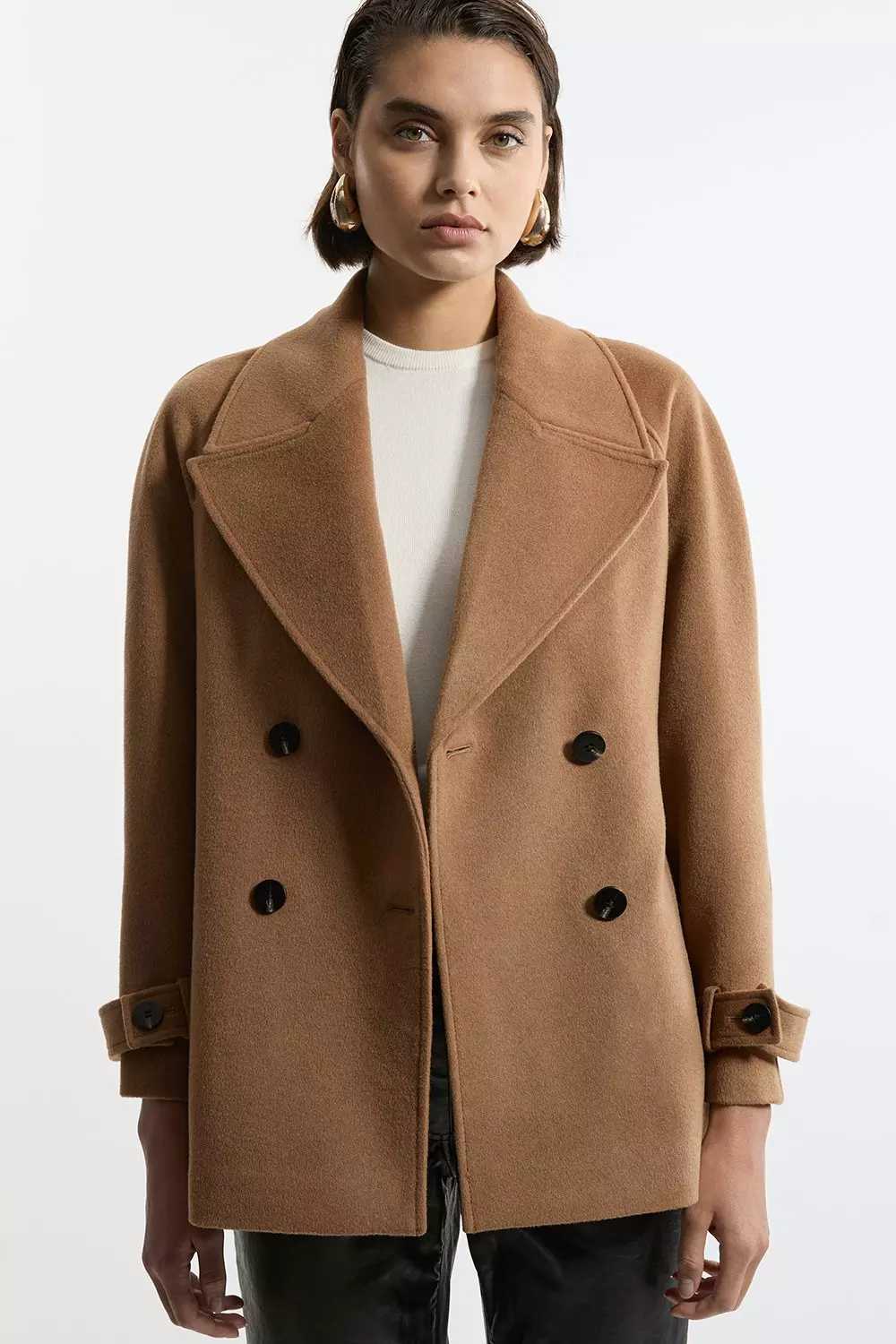 Tailored Wool Blend Double Breasted Short Pea Coat Karen Millen