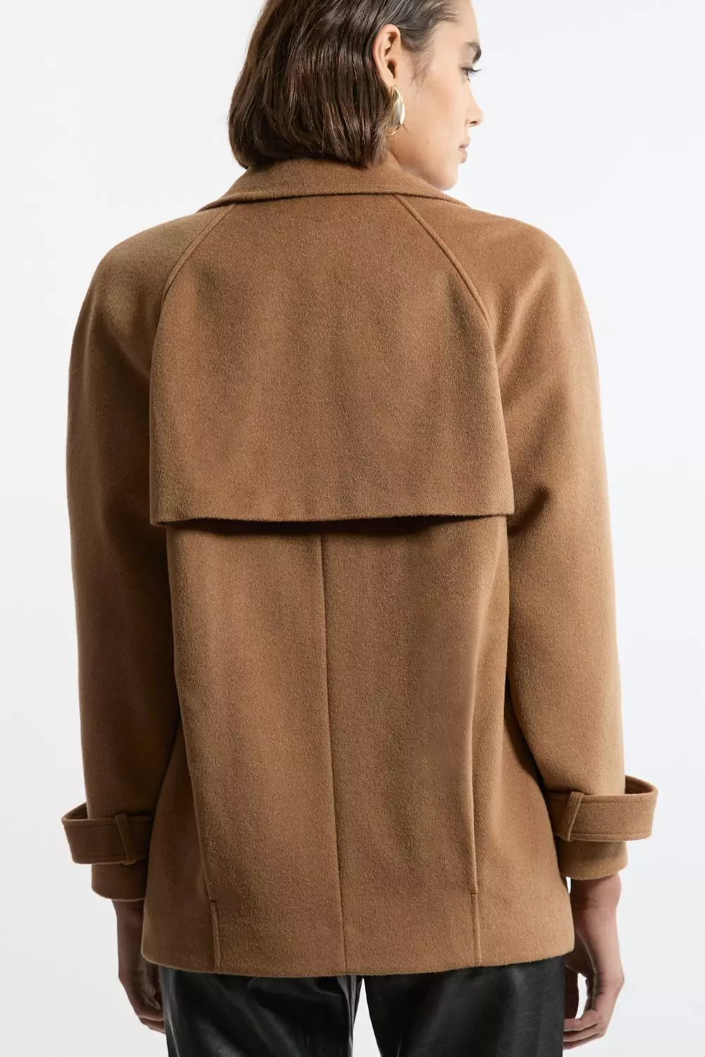 Karen Millen Womens Tailored Wool Blend Double Breasted Short Pea Coat Camel Size 10