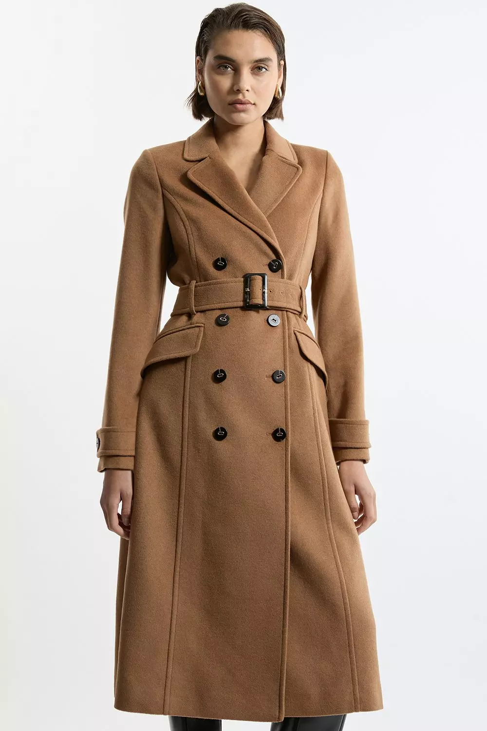 Petite Tailored Wool Blend Double Breasted Belted Midi Coat | Karen Millen