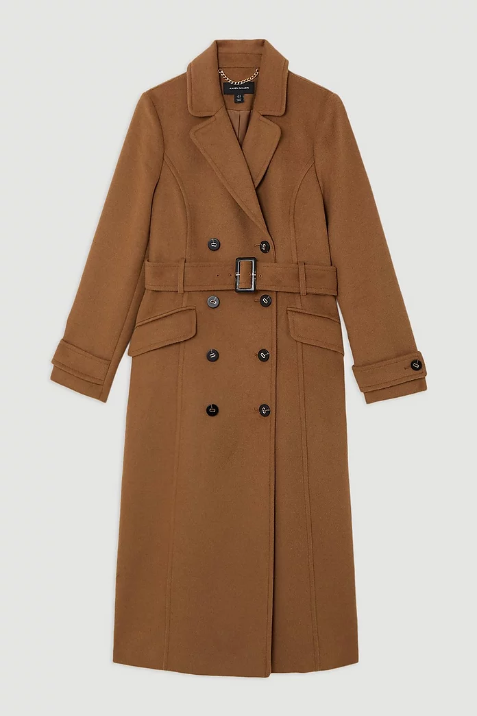 Tailored Wool Blend Double Breasted Buckle Belted Midi Coat Tailored Wool Blend Double Breasted Buckle Belted Midi Coat