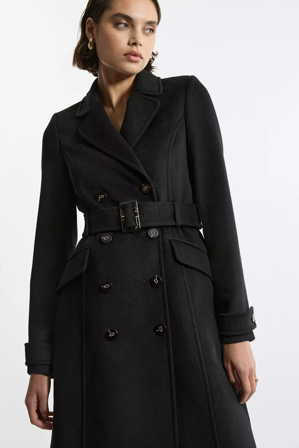 Tailored Wool Blend Double Breasted Belted Midi Coat Karen Millen