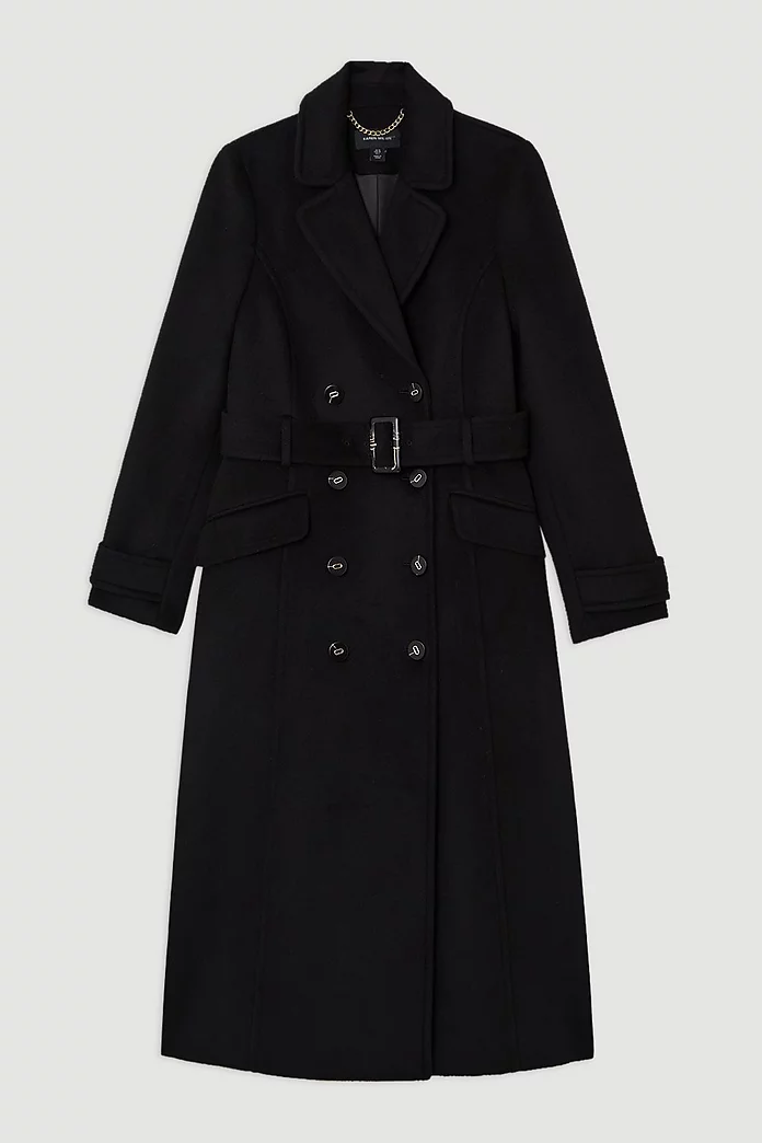 Tailored Wool Blend Double Breasted Belted Midi Coat | Karen Tailored Wool Blend Double Breasted Belted Midi Coat | Karen