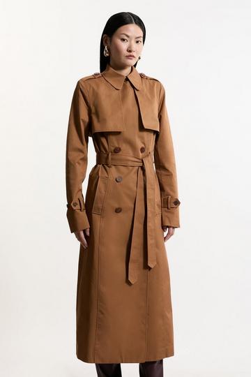 Tailored Wrap Storm Flap Belted Longline Trench Coat toffee