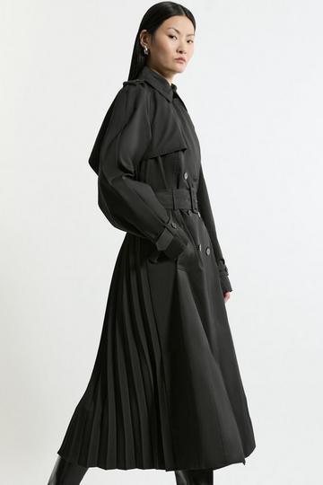 Black Tailored Pleated Back Trench Coat