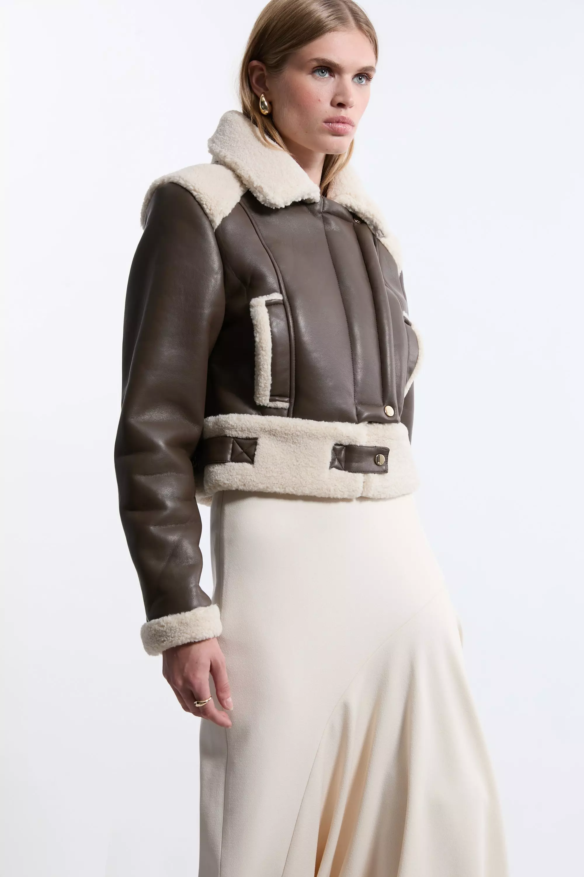 Faux Fur Aviator Crop Jacket Karen Millen