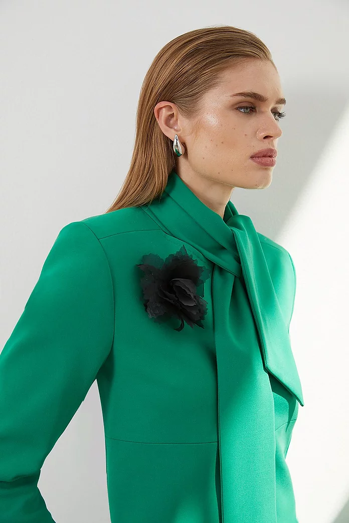 The Founder Tall Neck Tie Rosette Cropped Tailored Jacket The Founder Tall Neck Tie Rosette Cropped Tailored Jacket