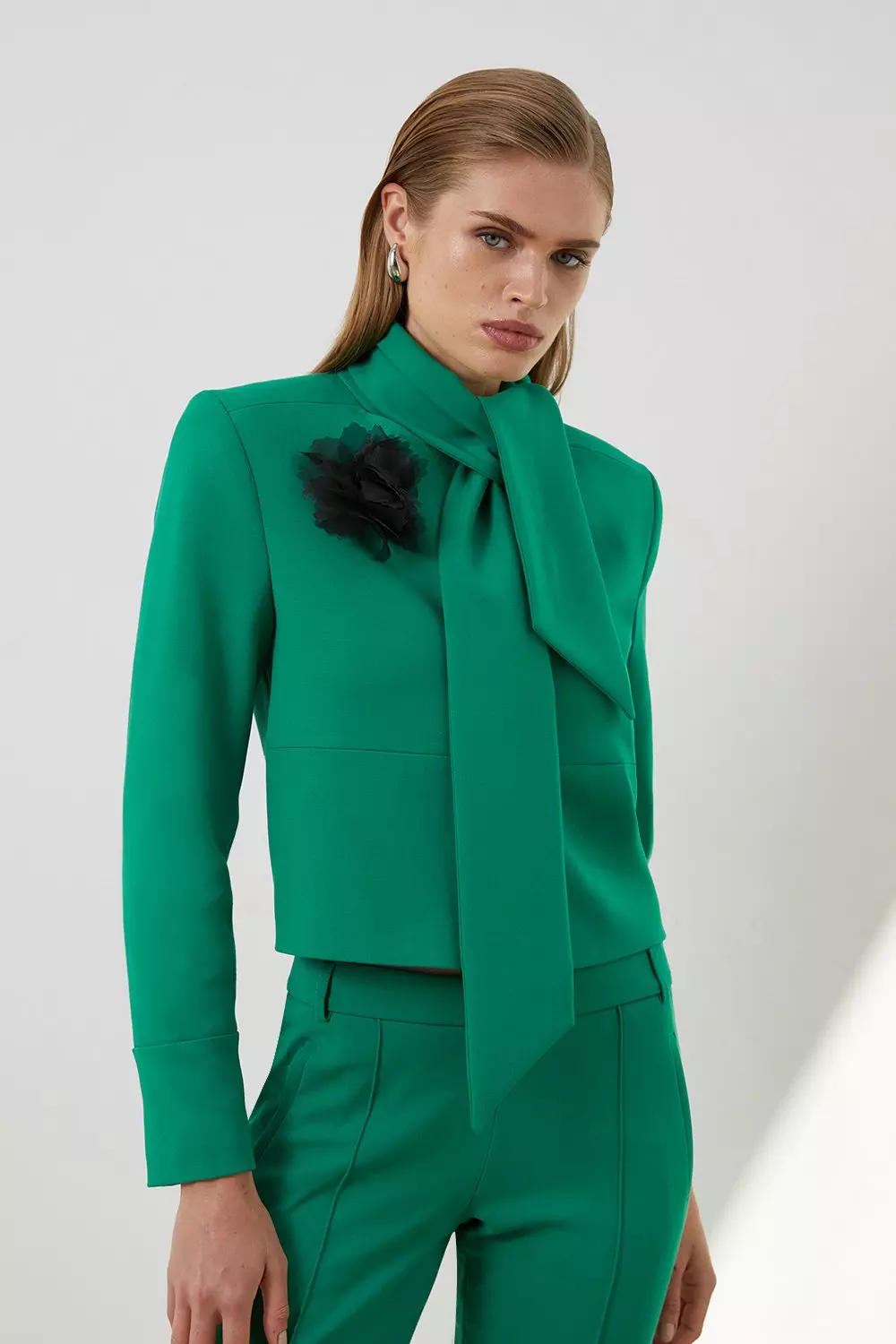 Emerald The Founder Neck Tie Rosette Cropped Tailored Jacket alternative image
