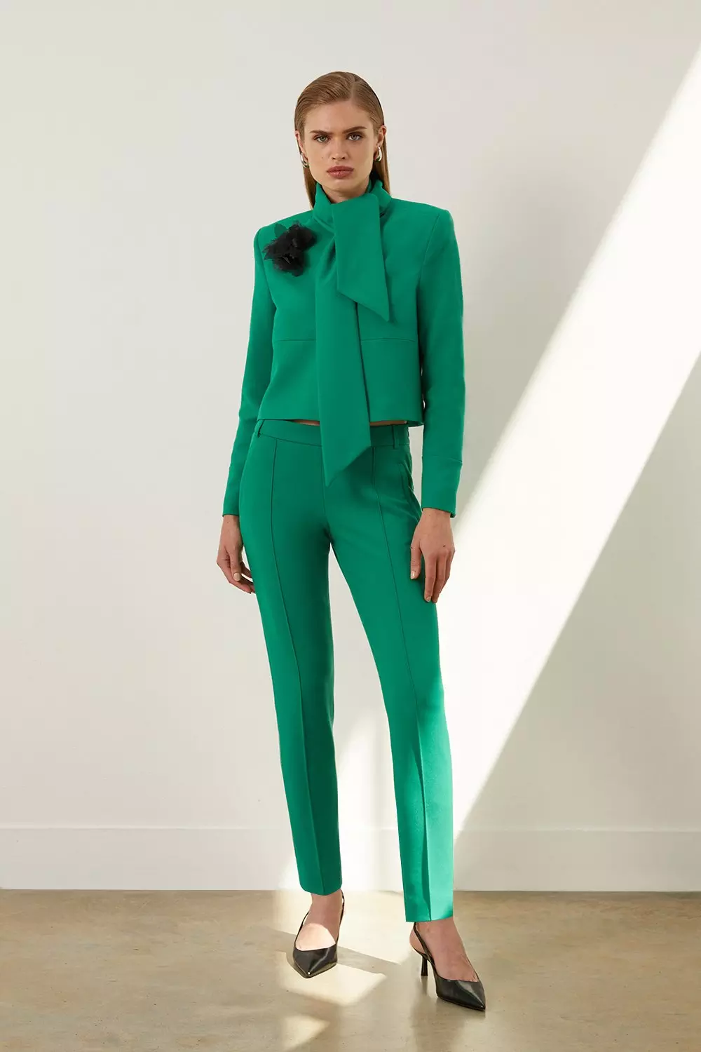 Emerald The Founder Neck Tie Rosette Cropped Tailored Jacket alternative image