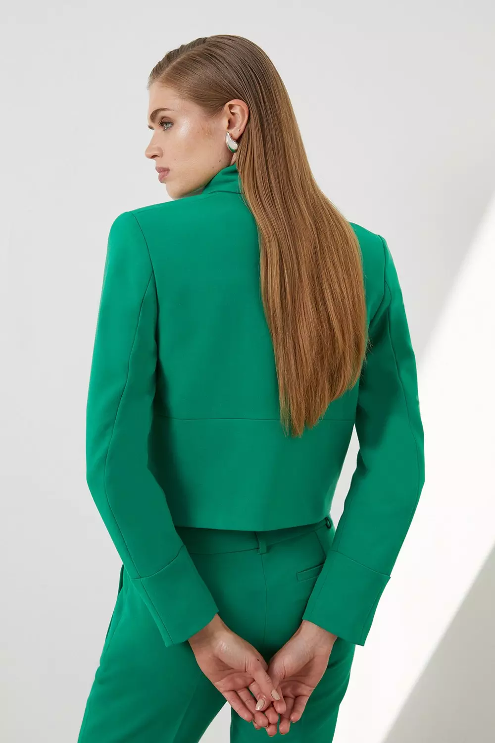 Emerald The Founder Neck Tie Rosette Cropped Tailored Jacket alternative image