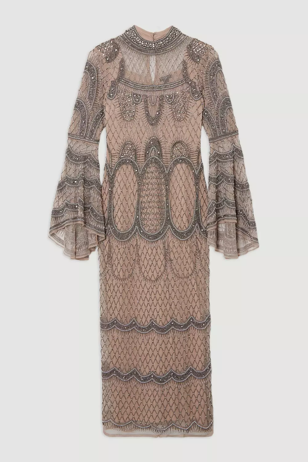 Plus Size Embellished And Beaded Long Sleeve Woven Maxi