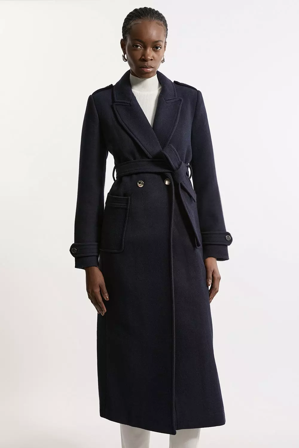 NWT Manhattan Long Belted Wool Blend Coat Navy Front Size shops 6