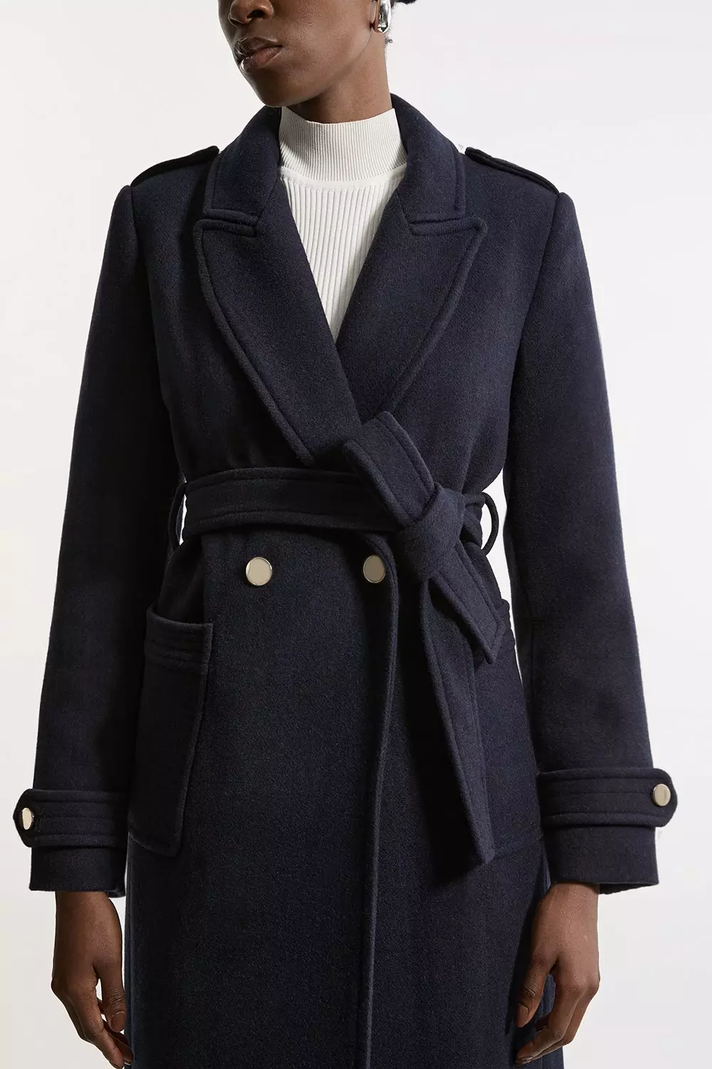 Navy wool wrap coat hotsell