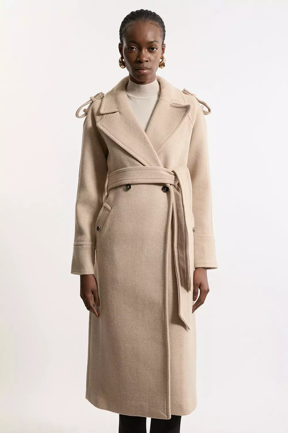 Tailored Wool Blend Double Breasted Belted Midi Coat Karen Millen