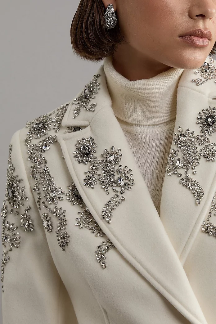 Tailored Wool Blend Embellished Double Breasted Midi Coat Tailored Wool Blend Embellished Double Breasted Midi Coat