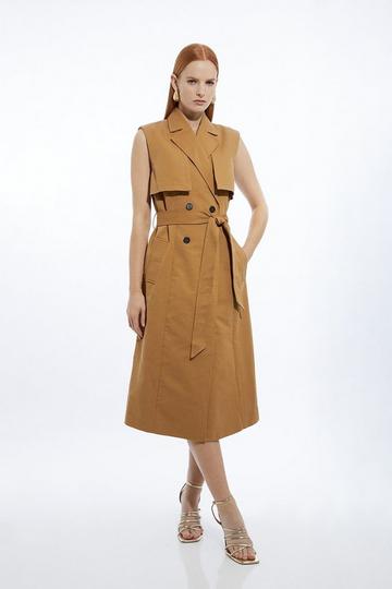 Tall Tailored Sleeveless Belted Trench Coat tan