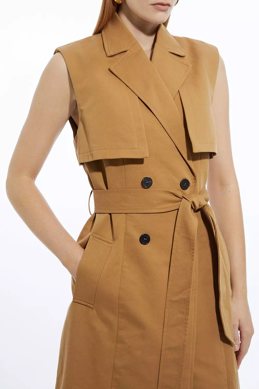 Tall Tailored Sleeveless Belted Trench Coat | Karen Millen