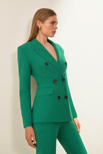 The Founder Compact Stretch Rosette Double Breasted Blazer emerald