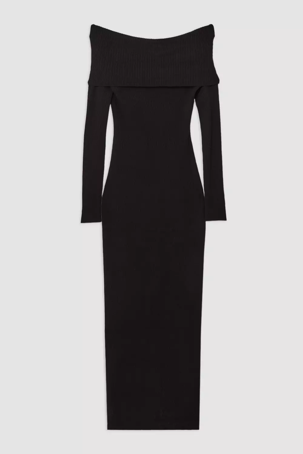 Viscose Blend Rib Detail Off The Shoulder Knit Midi Dress