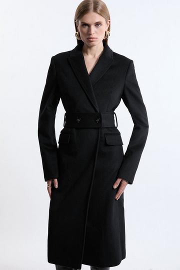 Tall Tailored Wool Blend Belted Midi Coat black