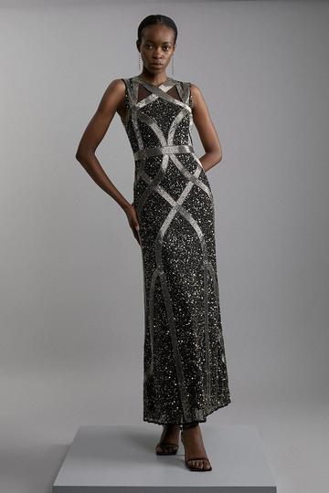 Black Petite Embellished And Beaded Woven Maxi Dress