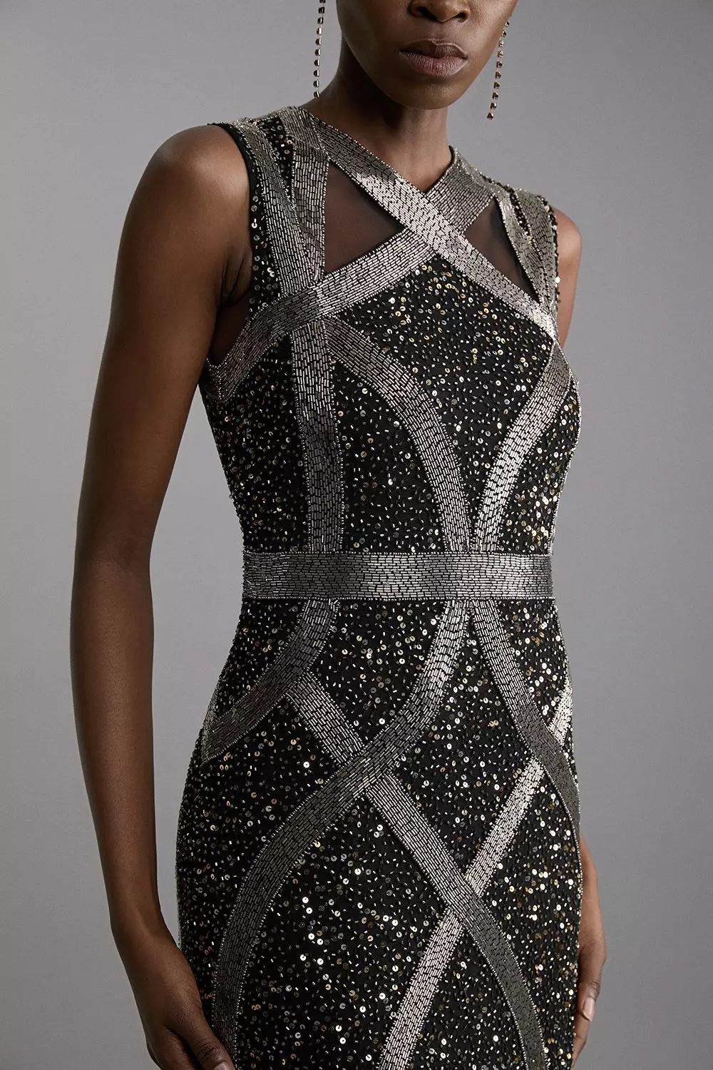 Petite Embellished And Beaded Woven Maxi Dress | Karen Millen