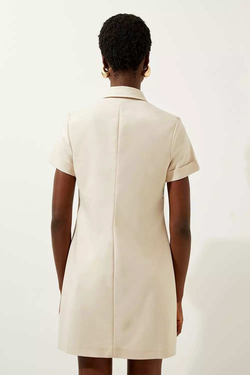 Techno Cotton Woven Short Shirt Dress With Gold Clasp
