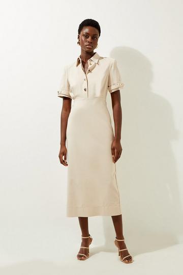Tall Essential Techno Shirt Sleeve Woven Shirt Dress With Gold Hardware stone