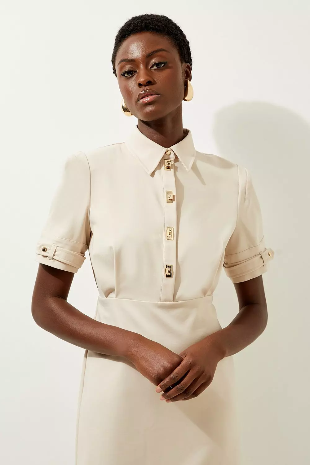 Tall Essential Techno Shirt Sleeve Woven Shirt Dress With Gold Hardware Karen Millen