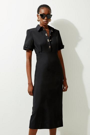 Black Essential Techno Shirt Sleeve Woven Shirt Dress With Gold Hardware