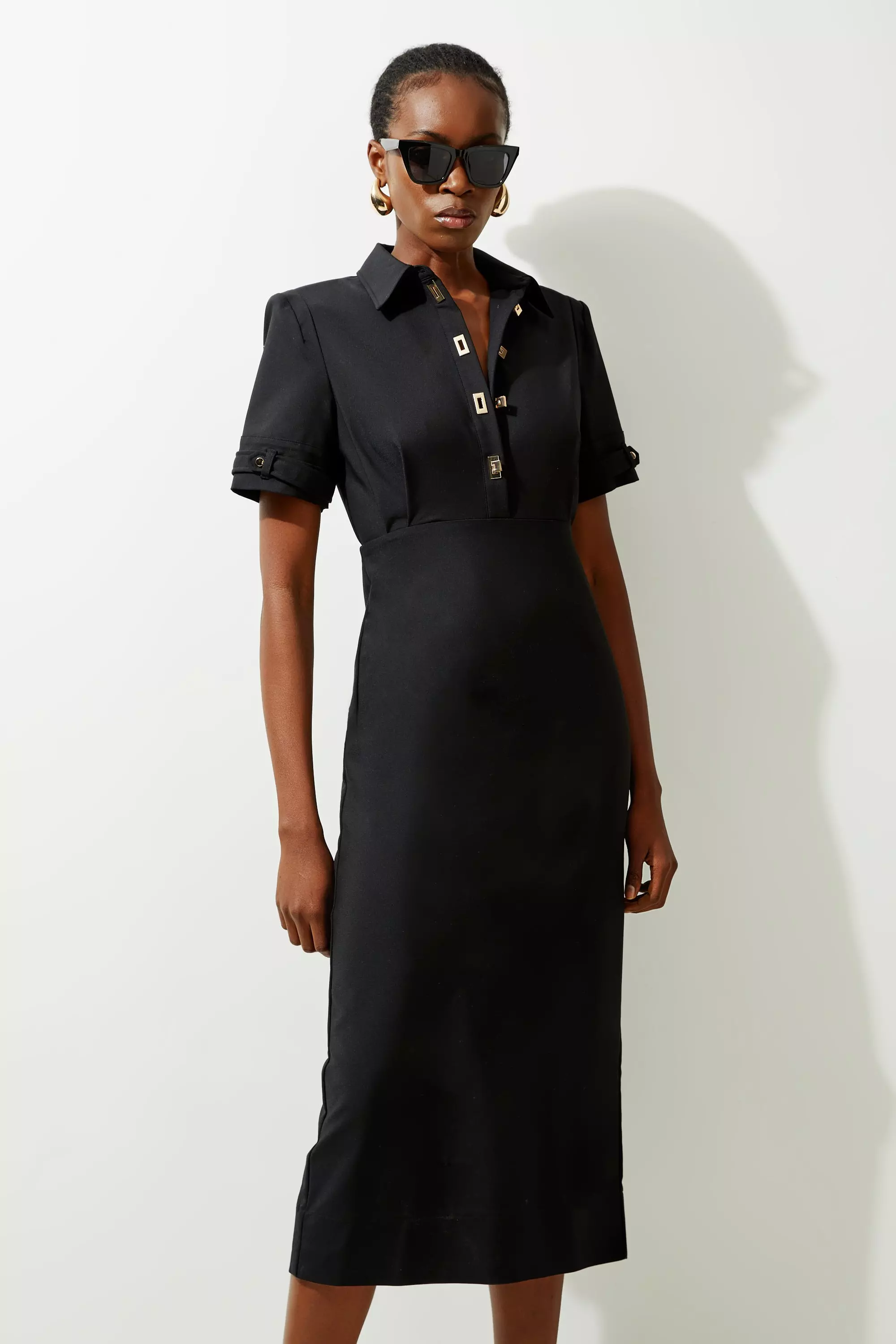 Essential Techno Shirt Sleeve Woven Shirt Dress With Gold Hardware Karen Millen