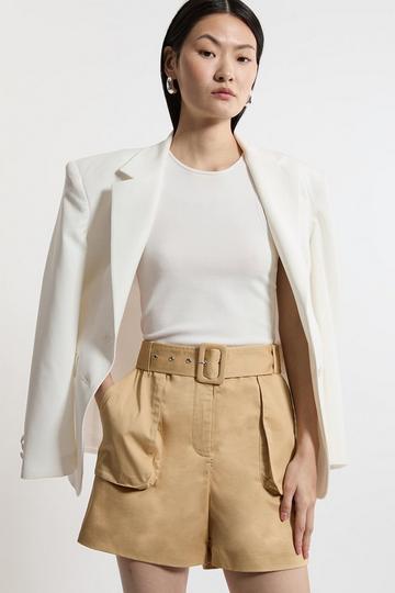 Tailored Clean Cotton Polished Belted Short tan