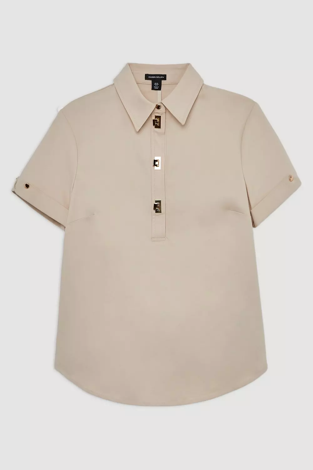 Essential Techno Cotton Woven Polo Top With Gold Clasp Karen Millen