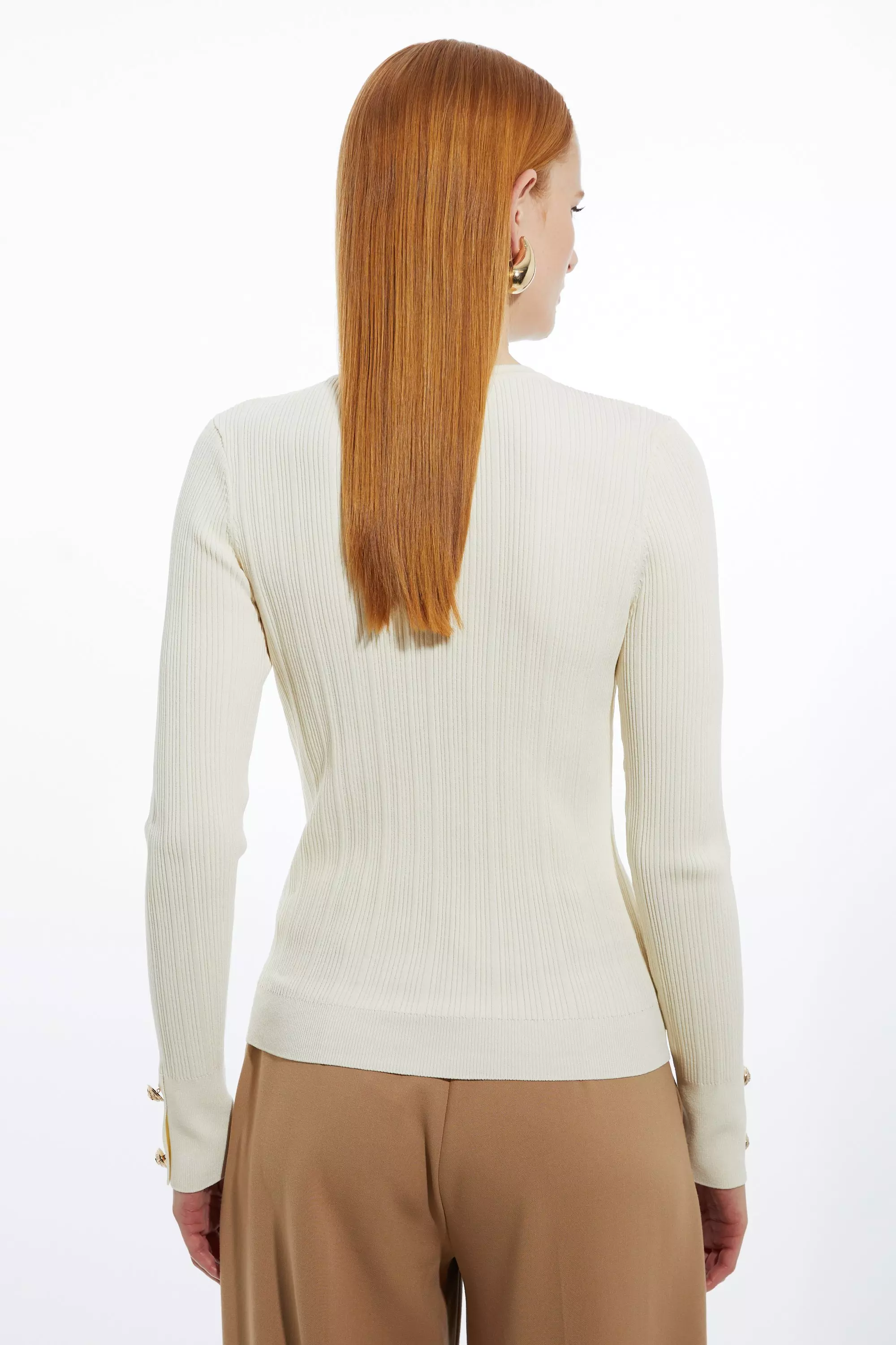 Military Trim Rib Long Sleeve Knit Top | Karen Millen