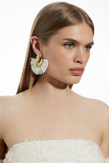 Raffia Fan Statement Earring ivory