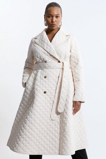 Plus Size Quilted Full Skirt Midi Coat cream