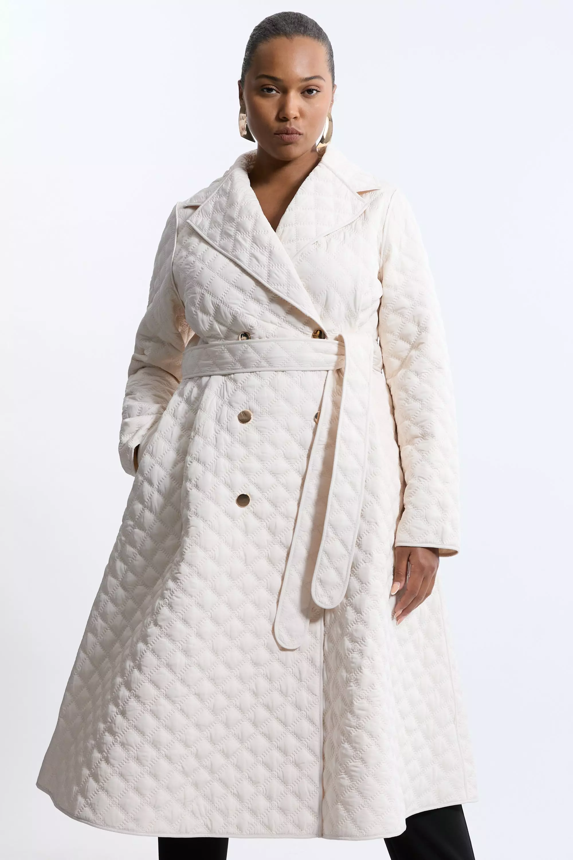 Plus Size Quilted Full Skirt Midi Coat Karen Millen