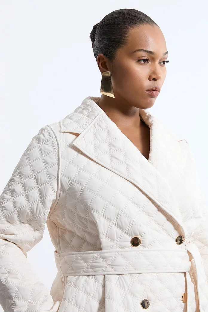 Plus Size Quilted Full Skirt Midi Coat | Karen Millen Plus Size Quilted Full Skirt Midi Coat | Karen Millen