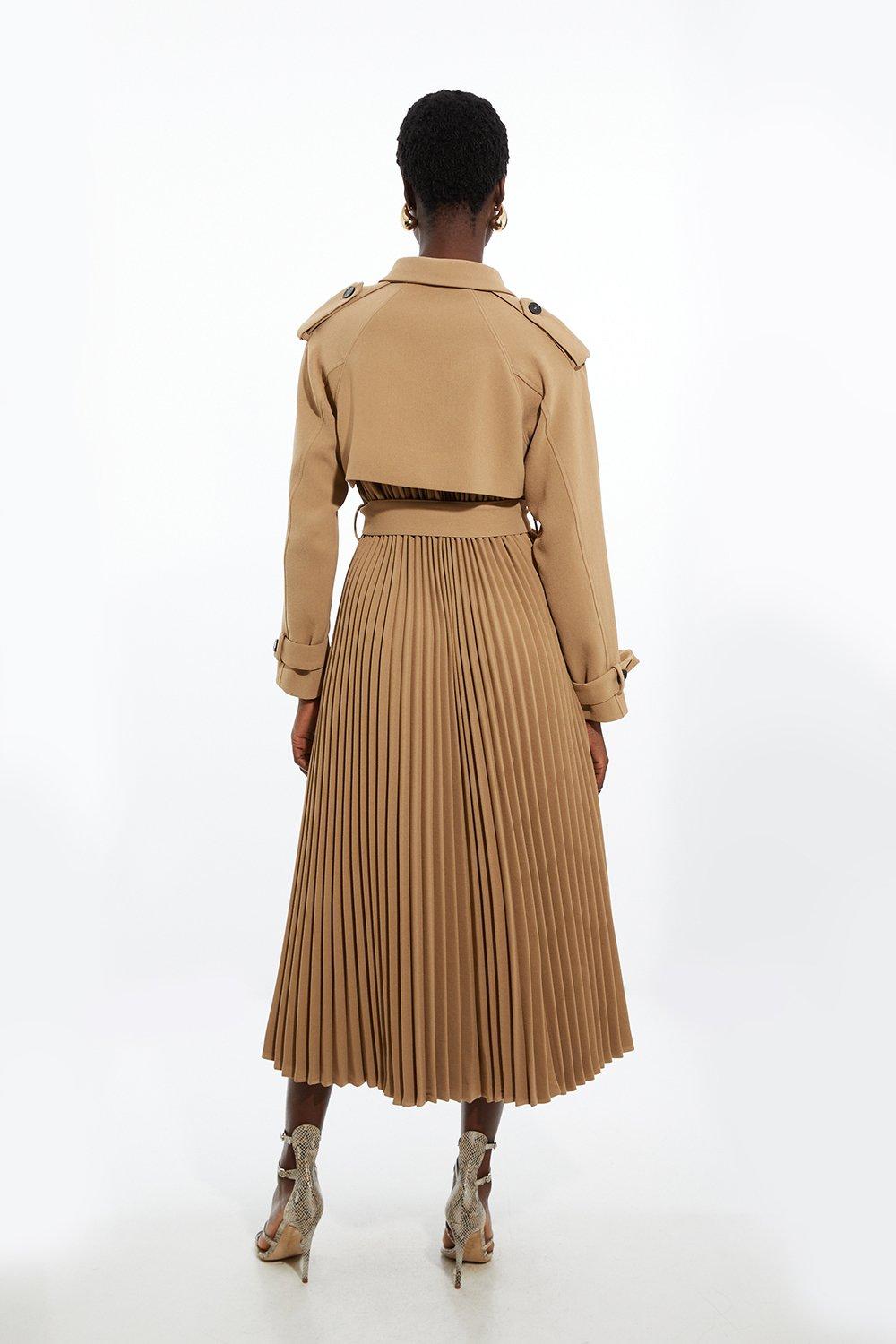 Petite Tailored Pleat Detail Belted Trench Coat Karen Millen