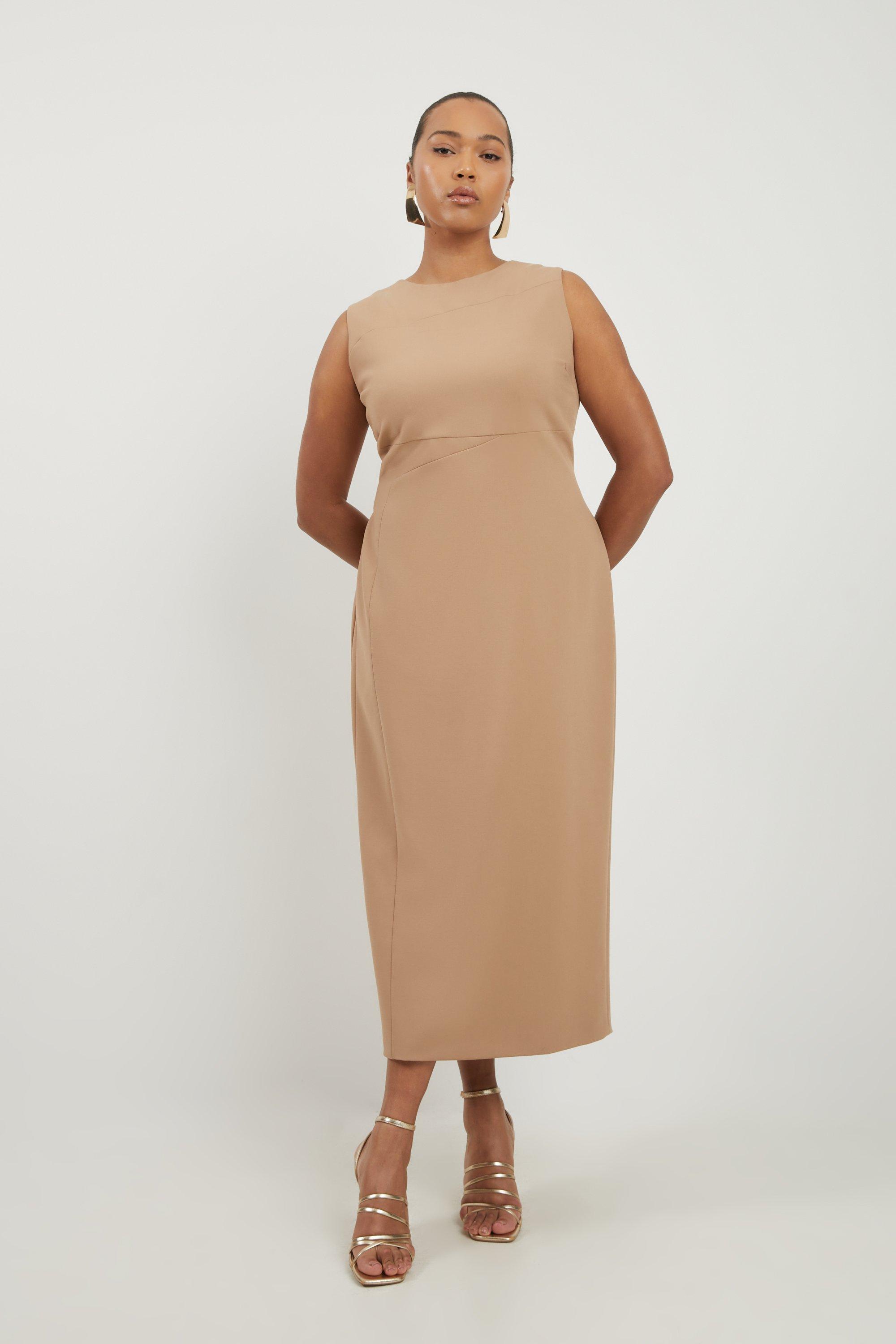 Plus Size Compact Stretch Tailored Pencil Midi Dress