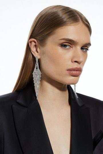 Premium Diamante Drop Long Earrings silver