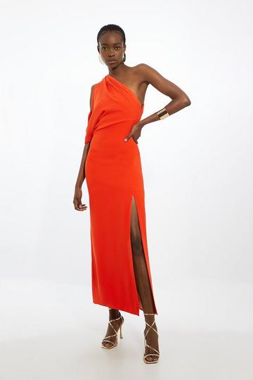 Fluid Tailored Asymmetric Cold Shoulder Maxi Dress orange