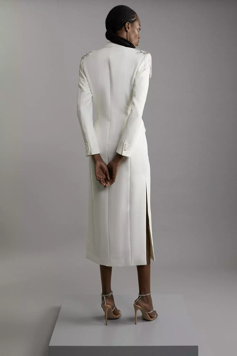 Petite Crystal Embellished Tailored Tuxedo Blazer Midaxi