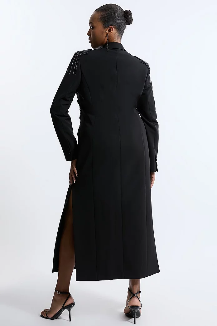 Plus Size Crystal Embellished Tailored Tuxedo Blazer Midaxi Plus Size Crystal Embellished Tailored Tuxedo Blazer Midaxi