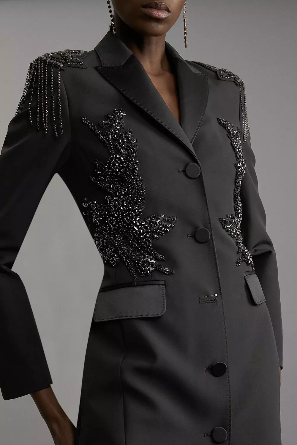 Crystal Embellished Tailored Tuxedo Blazer Midaxi Dress | Karen Millen
