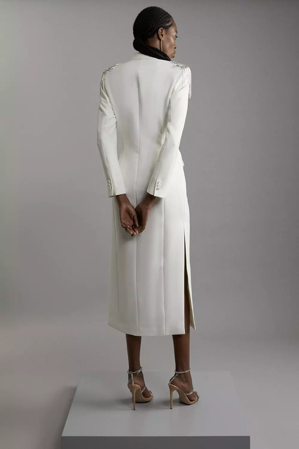 Crystal Embellished Tailored Tuxedo Blazer Midaxi Dress