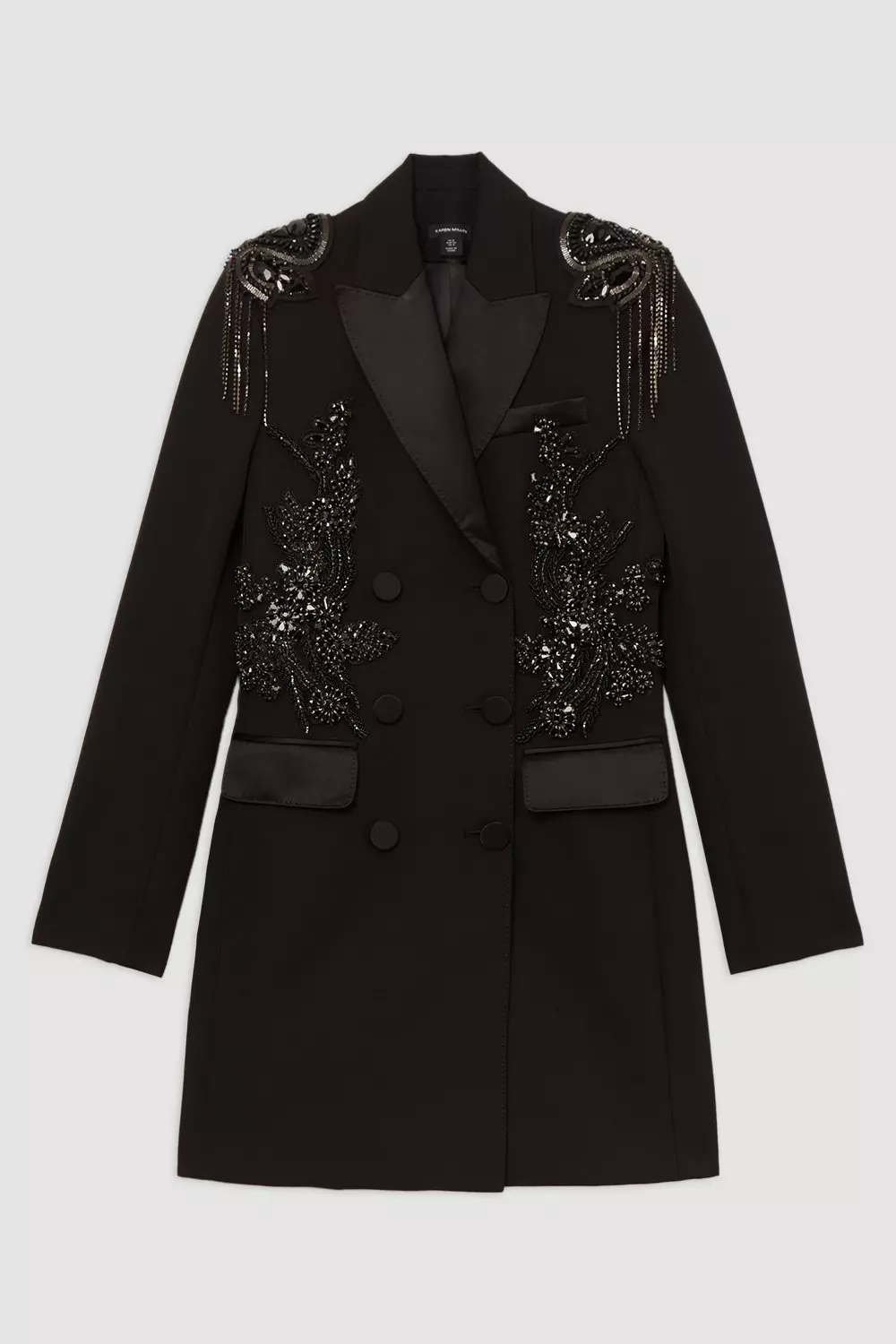 Crystal Embellished Tailored Tuxedo Blazer Mini Dress Karen Millen