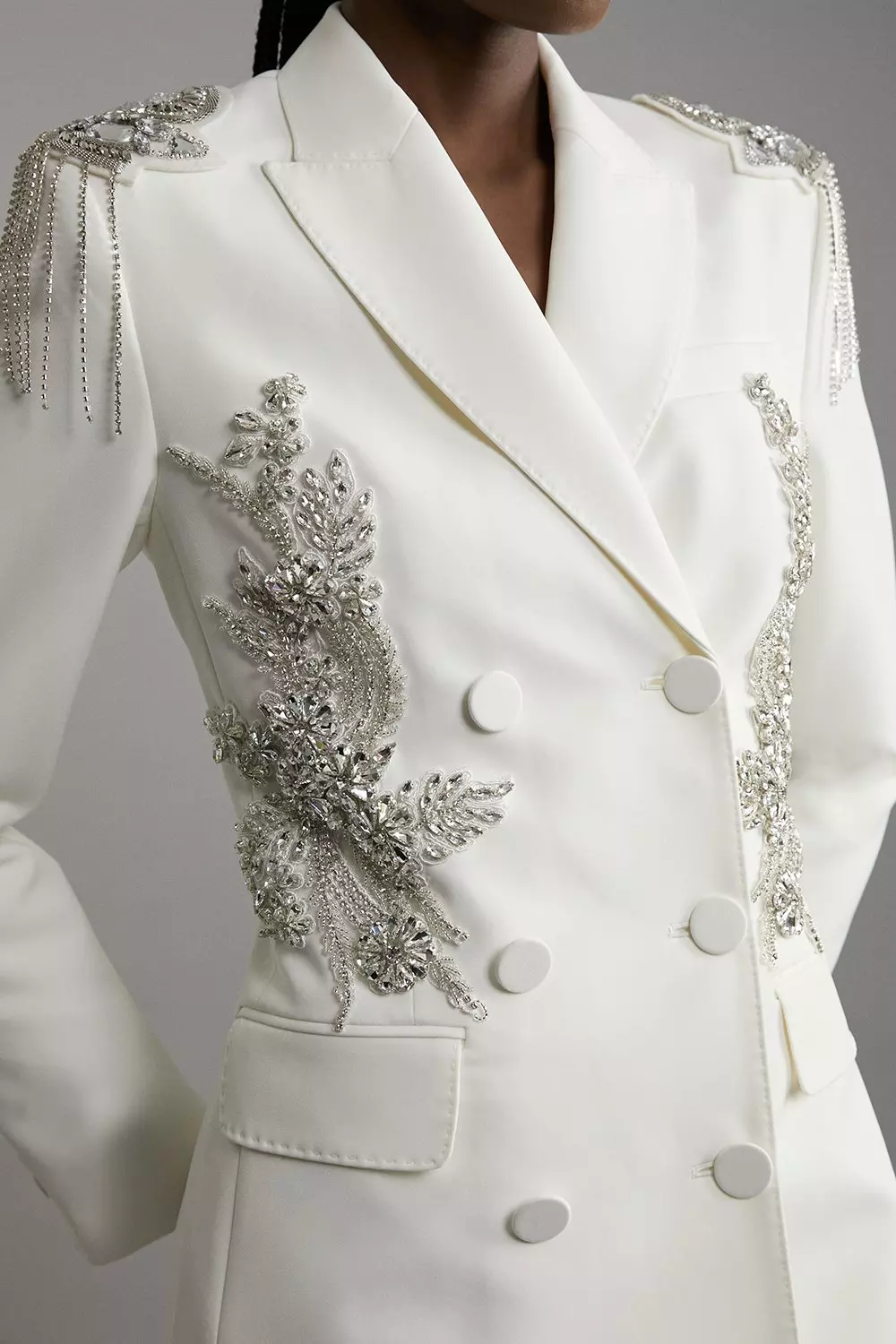 【DEARMINE】Ring Dear Blazer Crystal Embellished Tailored Tuxedo Blazer Mini Dress