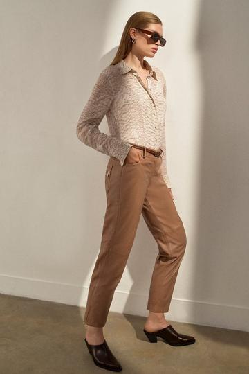 The Founder Snake Print Leather Slim Leg Low Rise Pants neutral