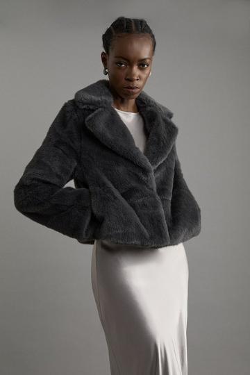 Faux Fur Cropped Jacket petrol