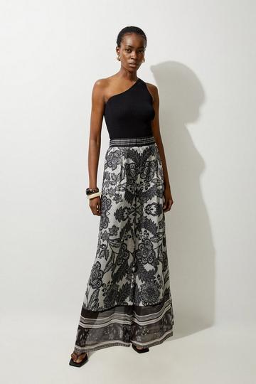 Tile Print Organdie Wide Leg Trouser mono